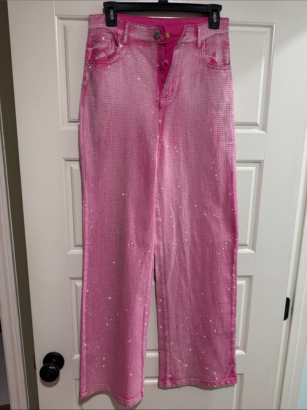 Pink fully studded rhinestone jeans S new Daisy Pink Sequin Flare Jeans